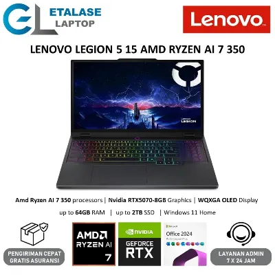 Lenovo Legion RYZEN AI 7 350 1.6-5.8GHz,16GB,SSD 512GB,RTX5070 8GB,15.1" OLED WQXGA 165hz,RUS, BLACK