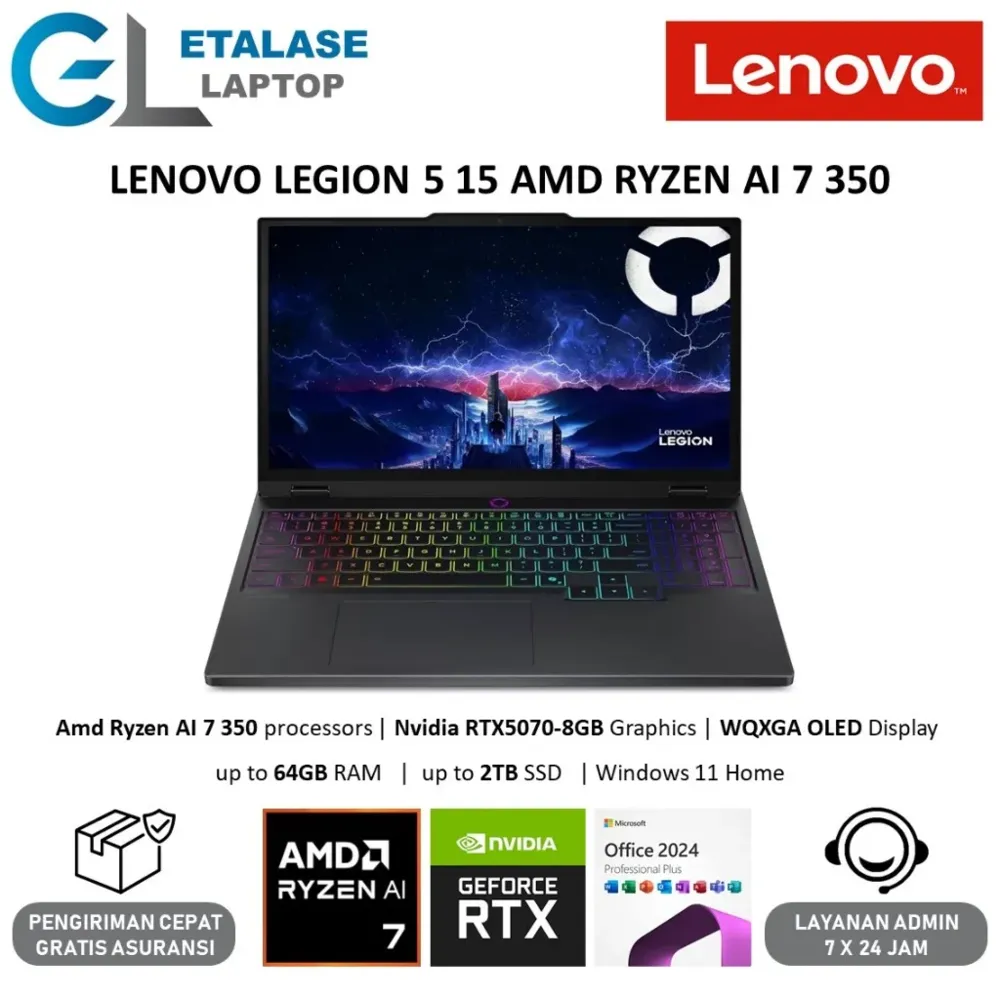 Lenovo Legion RYZEN AI 7 350 1.6-5.8GHz,16GB,SSD 512GB,RTX5070 8GB,15.1" OLED WQXGA 165hz,RUS, BLACK