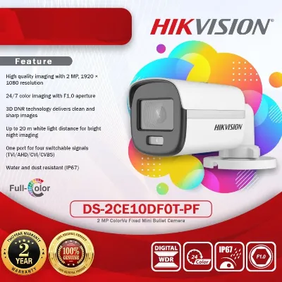 HD-TVI camera HIKVISION DS-2CE10DF0T-PF(2.8mm) цилиндр,уличн 2MP,LED 20M ColorVu
