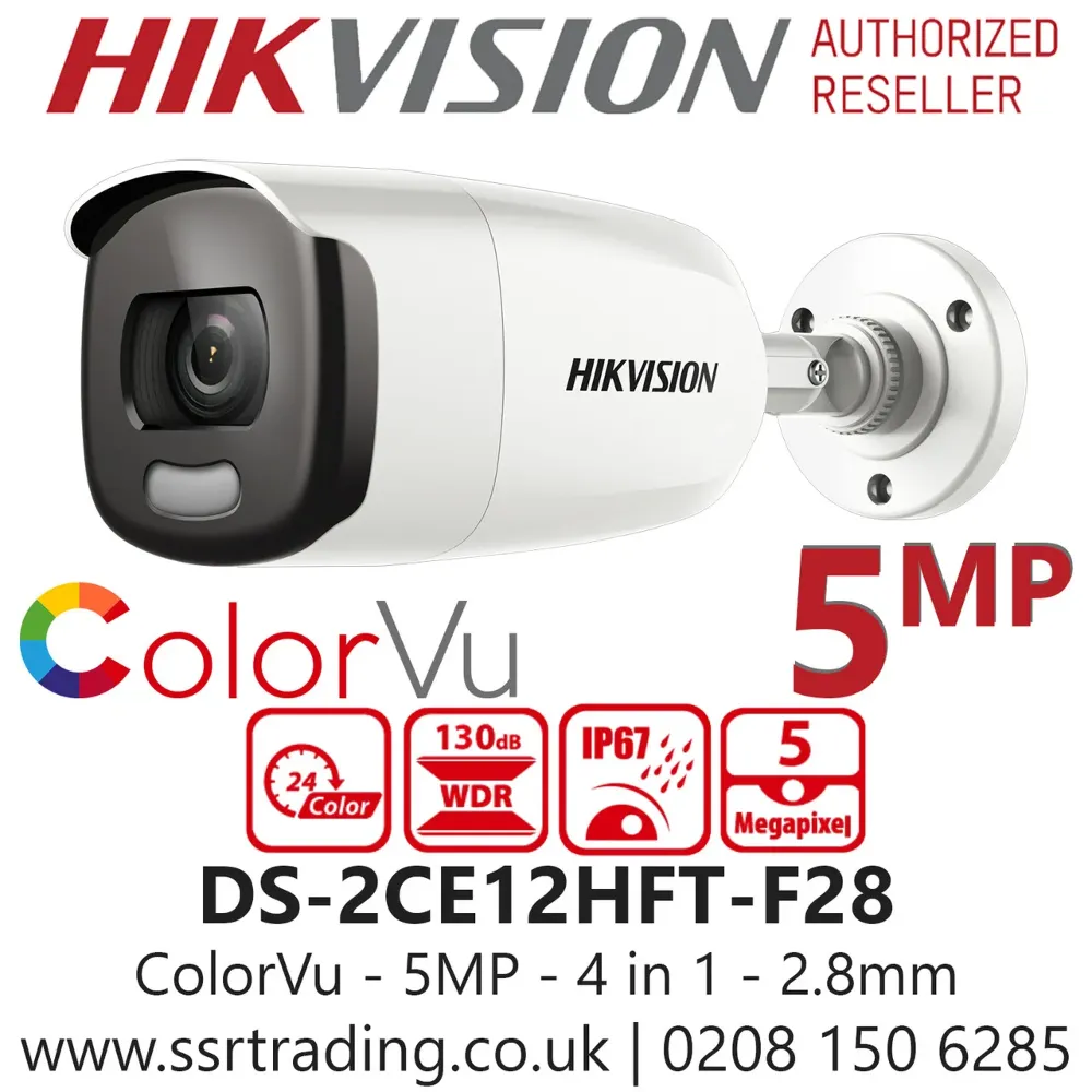 HD-TVI camera HIKVISION DS-2CE12HFT-F28(2.8mm) цилиндр, уличн 5MP, LED 40M ColorVu, METAL