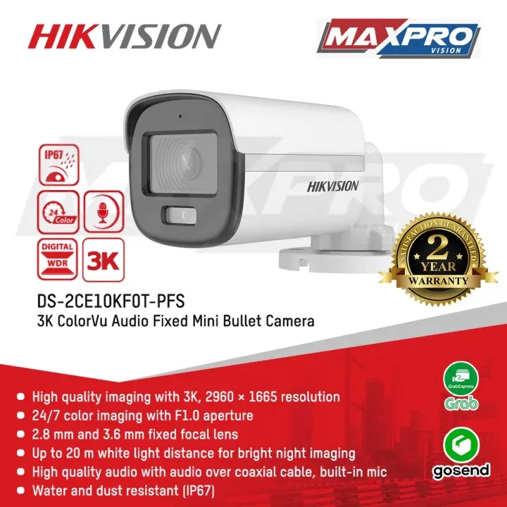 HD-TVI camera HIKVISION DS-2CE10KF0T-PFS(2.8mm) цилиндр,уличн 5MP,LED 20M ColorVu,MIC