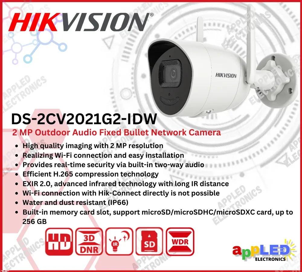 IP camera HIKVISION DS-2CV2021G2-IDW (W) (2.8mm)(O-STD) цилиндр,уличн 2MP,IR 30M,WiFi,MIC/SP,microSD