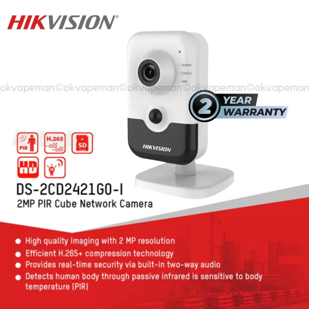 IP camera HIKVISION DS-2CD2421G0-I(2.8mm)(C) кубическая 2MP,IR 10M,PoE,microSD,MIC/SP,PIR
