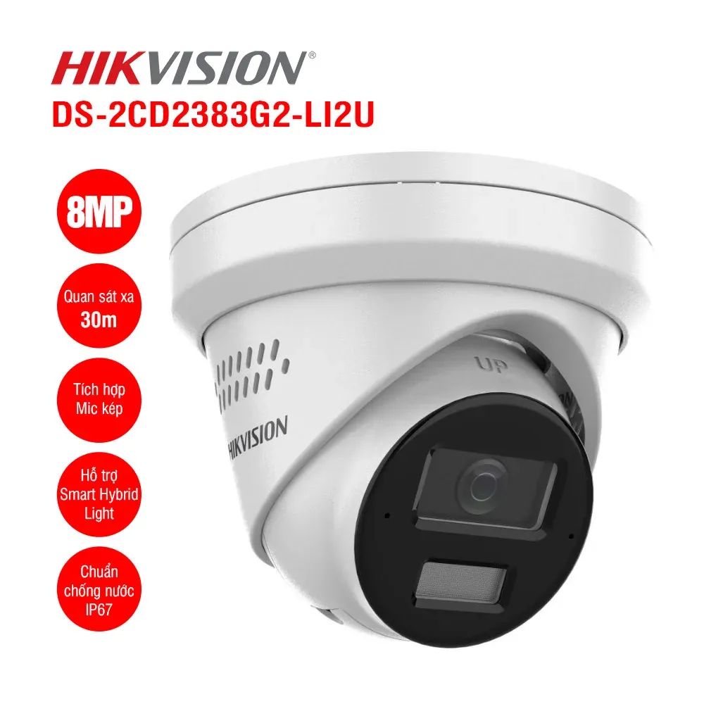 IP camera HIKVISION DS-2CD2383G3-LI2UY(2.8mm)  купольн,уличная 8MP,IR/LED 30M,2Mic MicroSD,AcuSense