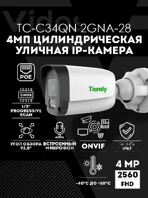 IP camera  TIANDY TC-C34QN 2GNA-28 цилиндр,уличная 4MP,IR 30M,MIC