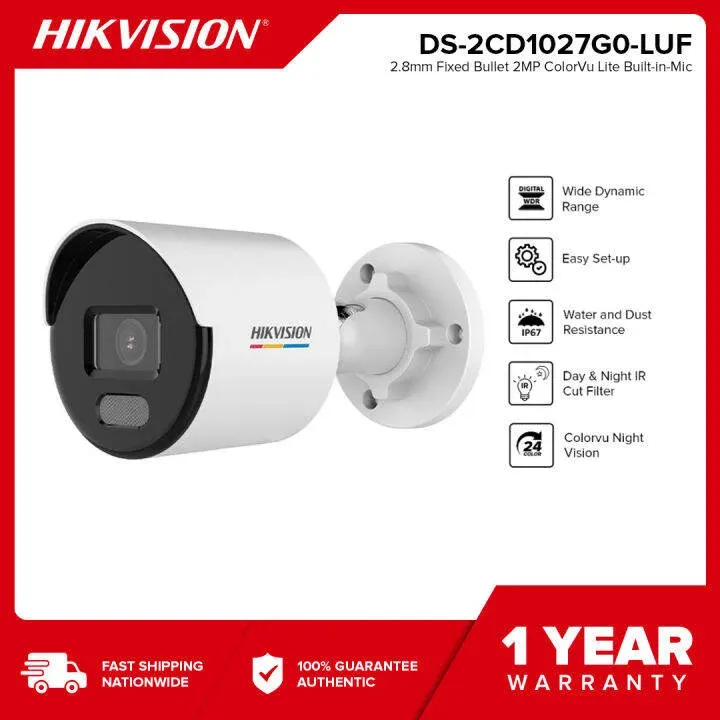 IP camera HIKVISION DS-2CD1027G0-LUF(C) (2.8mm) цилиндр,уличная 2MP,LED 30M ColorVu,MIC,MicroSD