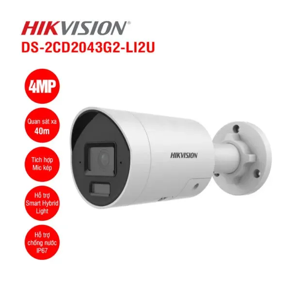 IP camera HIKVISION DS-2CD2043G2-LI2U(2.8mm)(O-STD) цилиндр,уличная 4MP,IR/LED 40M,2MIC,MicroSD