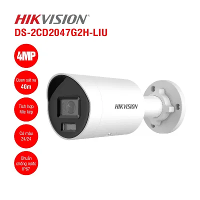 IP camera HIKVISION DS-2CD2047G2H-LIU(2.8mm) (O-STD) цилин,улич 4MP,IR/LED 40M ColorVu,MIC,MicroSD