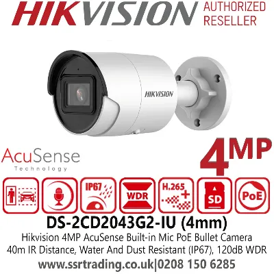 IP camera HIKVISION DS-2CD2043G2-IU(2.8mm)(O-STD) цилиндр,уличная 4MP,IR 40M,MIC,MicroSD