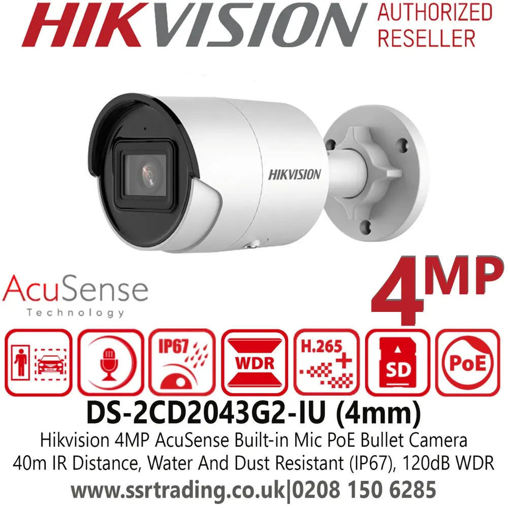 IP camera HIKVISION DS-2CD2043G2-IU(2.8mm)(O-STD) цилиндр,уличная 4MP,IR 40M,MIC,MicroSD