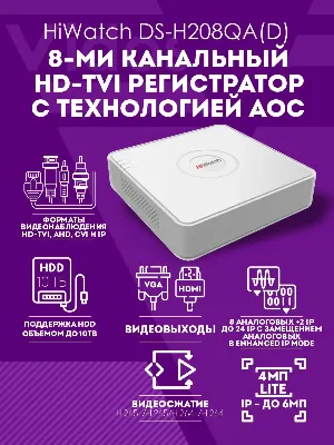 HDVR HIWATCH DS-H208QA(E) (8channel/4MP,8+4 IP/6MP,1HDD upto 6TB,H.265,AoC)