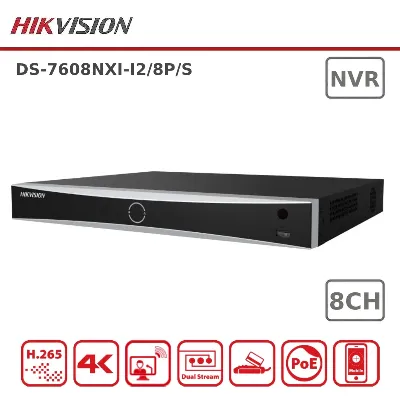 NVR HIKVISION DS-7608NXI-I2/S(E)(80mbps,4 IP,2ch/12MP,3ch/8MP,8ch/1080P,2HDD upto 14TB,H.265)