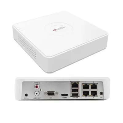 NVR HIWATCH DS-N204P(C) (60mbps,4 IP,1ch/4MP,2ch@1080P,4PoE,1HDD upto 6TB,H.265)