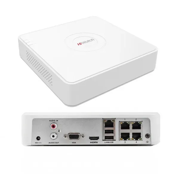 NVR HIWATCH DS-N204P(C) (60mbps,4 IP,1ch/4MP,2ch@1080P,4PoE,1HDD upto 6TB,H.265)