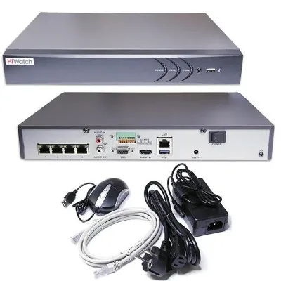 NVR HIWATCH DS-N304P(D) (80mbps,4 IP,1ch/8MP,4ch@1080P,4PoE,1HDD upto 6TB,GLAN,H.265)