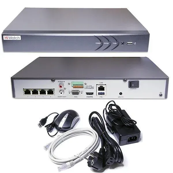 NVR HIWATCH DS-N304P(D) (80mbps,4 IP,1ch/8MP,4ch@1080P,4PoE,1HDD upto 6TB,GLAN,H.265)