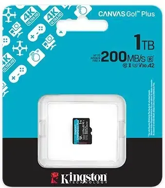 Micro Secure Digital Card (Trans Flash) 1TB HC10 KINGSTON Canvas Go Plus G4 200R A2 U3 V30